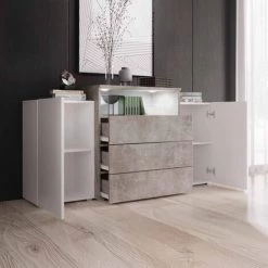MOBILIER DECO COLBY - Buffet Commodes 2 Portes 3 Tiroirs Gris Béton Blanc Avec LED - Gris Béton 5 MOBILIER DECO COLBY - Buffet Commodes 2 Portes 3 Tiroirs Gris Béton Blanc Avec LED - Gris Béton -Buffet et enfilade Soldes 56129519 3