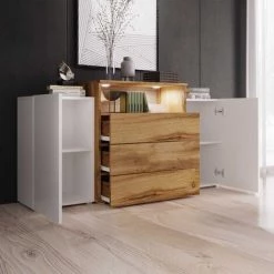 MOBILIER DECO COLBY - Buffet Commodes 2 Portes 3 Tiroirs Blanc Et Bois Avec LED - Blanc 5 MOBILIER DECO COLBY - Buffet Commodes 2 Portes 3 Tiroirs Blanc Et Bois Avec LED - Blanc -Buffet et enfilade Soldes 56129556 3