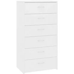 INLIFE Buffet Avec 6 Tiroirs Blanc 50x34x96 Cm Aggloméré