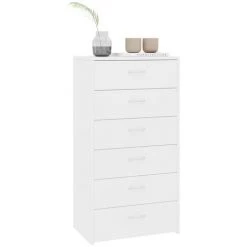 INLIFE Buffet Avec 6 Tiroirs Blanc 50x34x96 Cm Aggloméré -Buffet et enfilade Soldes 56254109 3