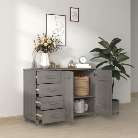 Buffet 113x40x80 Cm Bois Massif De Pin Gris Clair VidaXL 3 Buffet 113x40x80 Cm Bois Massif De Pin Gris Clair VidaXL – Image 3