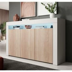 DESIGN AMEUBLEMENT Buffet Bahut 3 Portes LED | 155 X 91,5 X 37cm | Couleur Blanc Et Sonoma Finition Mat | Meuble De Rangement | Modèle RIALTA - Sonoma/White 5 DESIGN AMEUBLEMENT Buffet Bahut 3 Portes LED | 155 X 91,5 X 37cm | Couleur Blanc Et Sonoma Finition Mat | Meuble De Rangement | Modèle RIALTA - Sonoma/White -Buffet et enfilade Soldes 56503082 2