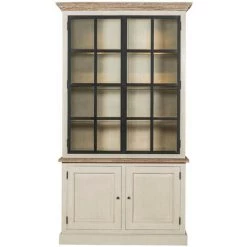 HELLIN Buffet Vaisselier En Bois 2 Portes Vitrées éclairage LED - VILLAS - Bois Clair