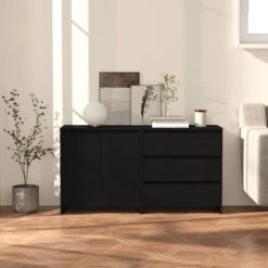 YOUTHUP Buffets 2 Pcs Noir Bois D'ingénierie - Noir