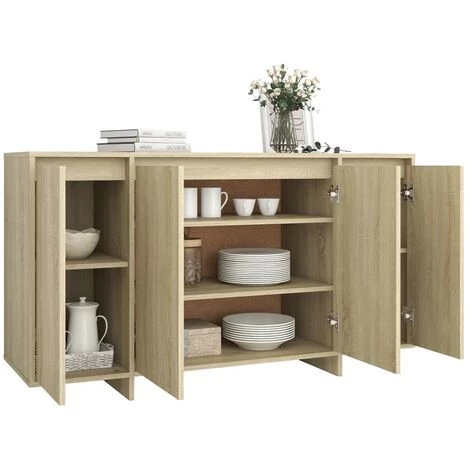 YOUTHUP Buffet Chêne Sonoma 135x41x75 Cm Aggloméré - Beige 4 YOUTHUP Buffet Chêne Sonoma 135x41x75 Cm Aggloméré - Beige – Image 4