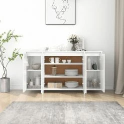 YOUTHUP Buffet Blanc Brillant 135x41x75 Cm Aggloméré - Blanc -Buffet et enfilade Soldes 56549715 3