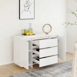 YOUTHUP Buffet Avec 3 Tiroirs Blanc 120x41x75 Cm Aggloméré - Blanc -Buffet et enfilade Soldes 56549791 4