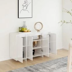 YOUTHUP Buffet Blanc Brillant 120x41x75 Cm Aggloméré - Blanc 8 YOUTHUP Buffet Blanc Brillant 120x41x75 Cm Aggloméré - Blanc -Buffet et enfilade Soldes 56549871 4