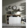 Dmora Buffet Moderne à 3 Portes Avec Compartiments Ouverts, Made In Italy, Buffet De Cuisine, Buffet Design De Salon, 146x42h93 Cm, Blanc Brillant Et Couleur Poire