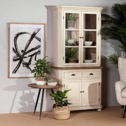 ALTOBUY VIVI - Buffet Vaisselier 4 Portes 2 Tiroirs Naturel Et Crème - Crème -Buffet et enfilade Soldes 56617619 2