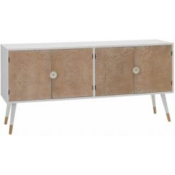ALTOBUY MARUVA - Buffet 4 Portes Pin Massif Marron Et Blanc - Blanc