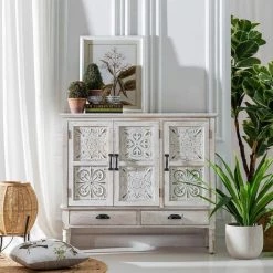 ALTOBUY SHAMUS - Buffet 3 Portes 2 Tiroirs Bois Blanc Aspect Vieilli - Blanc -Buffet et enfilade Soldes 56617686 2