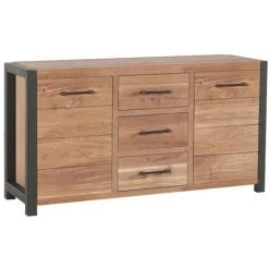 MEUBLE HOUSE Buffet Indus En Chêne Massif Et Métal Noir "Catane" 2 Portes 3 Tiroirs - Marron