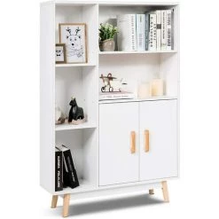 GIANTEX Commode Blanche En Bois, 5 Compartiments Et 2 Portes, Meuble D'appoint Pour Salle De Bain, Cuisine,Blanc -Buffet et enfilade Soldes 56625361 2