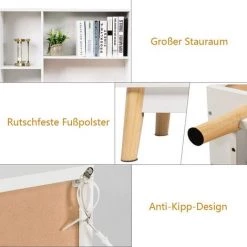 GIANTEX Commode Blanche En Bois, 5 Compartiments Et 2 Portes, Meuble D'appoint Pour Salle De Bain, Cuisine,Blanc -Buffet et enfilade Soldes 56625361 3