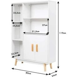 GIANTEX Commode Blanche En Bois, 5 Compartiments Et 2 Portes, Meuble D'appoint Pour Salle De Bain, Cuisine,Blanc -Buffet et enfilade Soldes 56625361 5