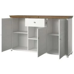 PRICE FACTORY Buffet 160cm Avec 3 Portes Et Un Tiroir Collection ASSIA. Coloris Frêne Blanc Et Chêne. - Blanc -Buffet et enfilade Soldes 56676784 3