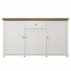 PRICE FACTORY Buffet 160cm Avec 3 Portes Et Un Tiroir Collection ASSIA. Coloris Frêne Blanc Et Chêne. - Blanc -Buffet et enfilade Soldes 56676784 4