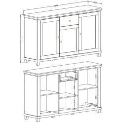PRICE FACTORY Buffet 160cm Avec 3 Portes Et Un Tiroir Collection ASSIA. Coloris Frêne Blanc Et Chêne. - Blanc -Buffet et enfilade Soldes 56676784 5