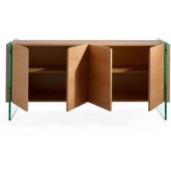 LES TENDANCES Buffet Contemporain Bois Plaqué Noyer Et Cotés Verre Trempé Roka -Buffet et enfilade Soldes 56801804 5