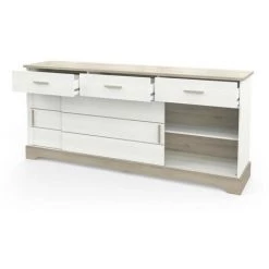 Buffet 2 Portes Coulissantes 3 Tiroirs L200 Cm - Cottage - Calicosy - CHENE KRONBERG/BLANC STRUCTURE -Buffet et enfilade Soldes 56842430 3