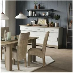 Buffet 2 Portes Coulissantes 3 Tiroirs L200 Cm - Cottage - Calicosy - CHENE KRONBERG/BLANC STRUCTURE -Buffet et enfilade Soldes 56842430 5