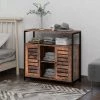 WENH Buffet, Pièce De Rangement à Deux Portes, Armoire De Cuisine, Placard, Design Industriel, Cadre En Acier, Marron Vintage + Noir, 90*3