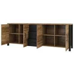 PRICE FACTORY Buffet 220cm Collection DARWIN. Couleur épicéa Et Noir. 4 Portes Et 3 Tiroirs - Marron -Buffet et enfilade Soldes 57059241 3