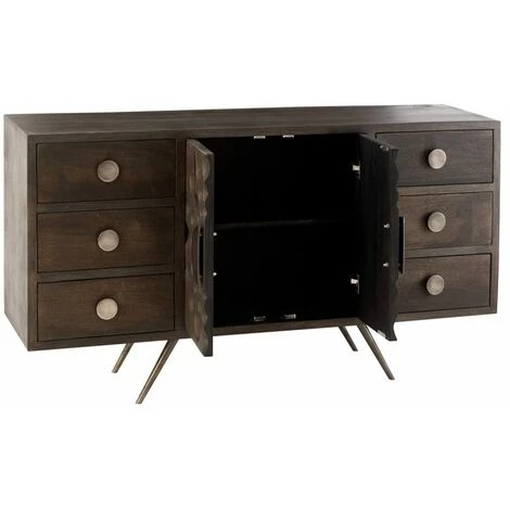 Paris Prix - Buffet 2 Portes & 6 Tiroirs "polco" 150cm Marron 4 Paris Prix - Buffet 2 Portes & 6 Tiroirs "polco" 150cm Marron – Image 4