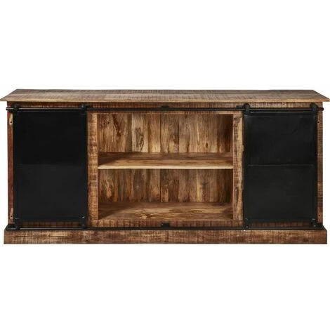 Paris Prix - Bahut 2 Portes En Bois "minga" 200cm Noir & Marron 2 Paris Prix - Bahut 2 Portes En Bois "minga" 200cm Noir & Marron – Image 2