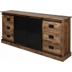 Paris Prix - Bahut 2 Portes En Bois "minga" 200cm Noir & Marron 7 Paris Prix - Bahut 2 Portes En Bois "minga" 200cm Noir & Marron -Buffet et enfilade Soldes 57077514 3