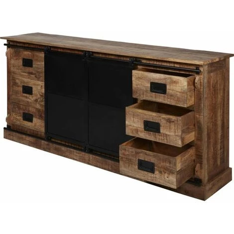 Paris Prix - Bahut 2 Portes En Bois "minga" 200cm Noir & Marron 4 Paris Prix - Bahut 2 Portes En Bois "minga" 200cm Noir & Marron – Image 4