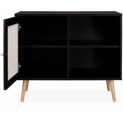 ALICE'S GARDEN Meuble De Rangement En Cannage 80x39x65.8cm Bohème - Noir - 2 Niveaux - 1 Porte - Pieds Scandinaves - Noir -Buffet et enfilade Soldes 57091431 4