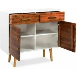 NOVA Buffet Mobile Moderne Avec 2 Tiroirs 2 Portes En Bois Acacia Buffet Bois D'acacia Massif 90 X 33,5 X 83 Cm -Buffet et enfilade Soldes 57094358 2