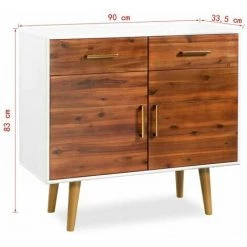 NOVA Buffet Mobile Moderne Avec 2 Tiroirs 2 Portes En Bois Acacia Buffet Bois D'acacia Massif 90 X 33,5 X 83 Cm -Buffet et enfilade Soldes 57094358 4
