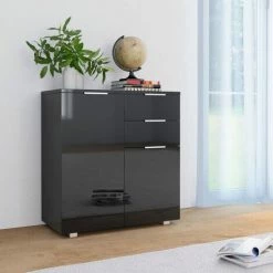 NOVA Credenza Avec Des Tiroirs De Finition En Bois Brillant Et Une Conception Moderne Design Différentes Couleurs Buffet Noir Brillant 71 X 35 X 76 Cm Aggloméré Couleur : Noir