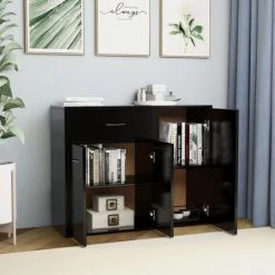 NOVA Croyance En Bois Moderne Avec 1 Grand Tiroir Et 3 Portes De Différentes Couleurs Buffet Noir 88x30x70 Cm Aggloméré Couleur : Noir -Buffet et enfilade Soldes 57098338 3