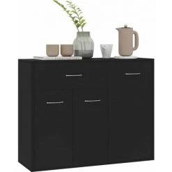 NOVA Croyance En Bois Moderne Avec 1 Grand Tiroir Et 3 Portes De Différentes Couleurs Buffet Noir 88x30x70 Cm Aggloméré Couleur : Noir -Buffet et enfilade Soldes 57098338 4