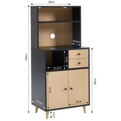 BAïTA Buffet De Cuisine MAX Noir Et Effet Chêne H130cm - Bois -Buffet et enfilade Soldes 57099095 3