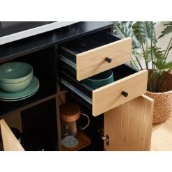 BAïTA Buffet De Cuisine MAX Noir Et Effet Chêne H130cm - Bois -Buffet et enfilade Soldes 57099095 4