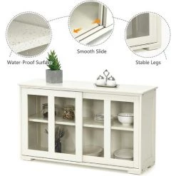 GIANTEX Buffet Avec Portes En Verre, Armoire De Cuisine Avec Etagère REglable En Hauteur, Commode Pour Cuisine, Salon Ou Couloir, 106,5 X 33 X 62,5 Cm,Blanc -Buffet et enfilade Soldes 57099570 4