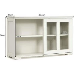 GIANTEX Buffet Avec Portes En Verre, Armoire De Cuisine Avec Etagère REglable En Hauteur, Commode Pour Cuisine, Salon Ou Couloir, 106,5 X 33 X 62,5 Cm,Blanc -Buffet et enfilade Soldes 57099570 5
