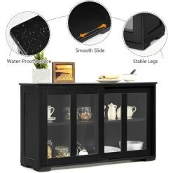 GIANTEX Buffet Avec Portes En Verre, Armoire De Cuisine Avec Etagère REglable En Hauteur, Commode Pour Cuisine, Salon Ou Couloir, 106,5 X 33 X 62,5 Cm (noir) -Buffet et enfilade Soldes 57099571 4