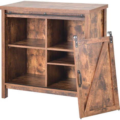 AZKOEESY Buffet Haut, Meuble De Rangement Avec Portes Coulissantes, étagère Réglable Pour Salon, Salle à Manger, Couloir - Marron Vintage 2 AZKOEESY Buffet Haut, Meuble De Rangement Avec Portes Coulissantes, étagère Réglable Pour Salon, Salle à Manger, Couloir - Marron Vintage – Image 2