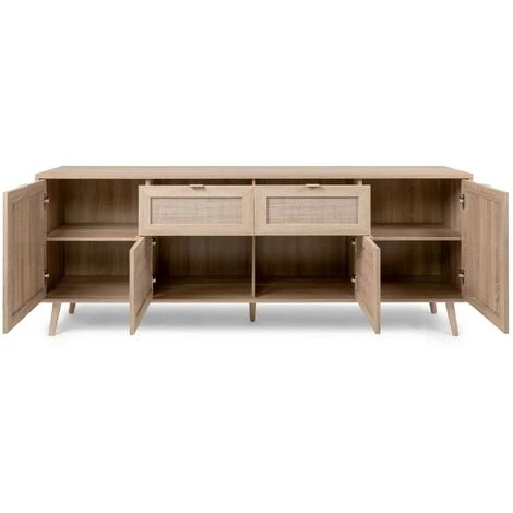CAESAROO Buffet 180x71H Cm Chêne Clair Avec Quatre Portes Et Deux Tiroirs | Chêne Clair 2 CAESAROO Buffet 180x71H Cm Chêne Clair Avec Quatre Portes Et Deux Tiroirs | Chêne Clair – Image 2