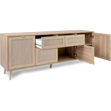 CAESAROO Buffet 180x71H Cm Chêne Clair Avec Quatre Portes Et Deux Tiroirs | Chêne Clair 3 CAESAROO Buffet 180x71H Cm Chêne Clair Avec Quatre Portes Et Deux Tiroirs | Chêne Clair – Image 3