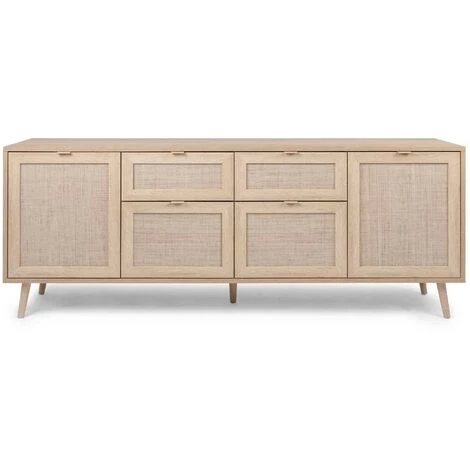 CAESAROO Buffet 180x71H Cm Chêne Clair Avec Quatre Portes Et Deux Tiroirs | Chêne Clair 4 CAESAROO Buffet 180x71H Cm Chêne Clair Avec Quatre Portes Et Deux Tiroirs | Chêne Clair – Image 4