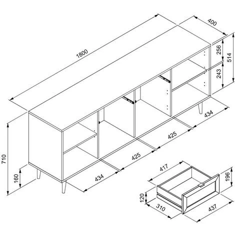 CAESAROO Buffet 180x71H Cm Chêne Clair Avec Quatre Portes Et Deux Tiroirs | Chêne Clair 5 CAESAROO Buffet 180x71H Cm Chêne Clair Avec Quatre Portes Et Deux Tiroirs | Chêne Clair – Image 5