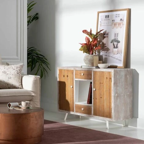 ALTOBUY OLMANN - Buffet 2 Portes 2 Tiroirs Blanc Et Naturel Aspect Vieilli - Blanc 2 ALTOBUY OLMANN - Buffet 2 Portes 2 Tiroirs Blanc Et Naturel Aspect Vieilli - Blanc – Image 2