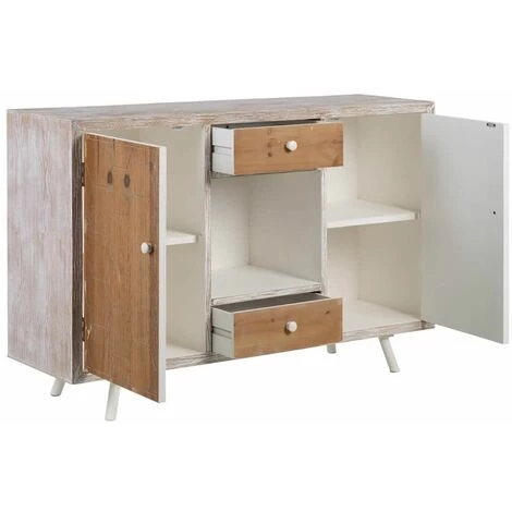 ALTOBUY OLMANN - Buffet 2 Portes 2 Tiroirs Blanc Et Naturel Aspect Vieilli - Blanc 3 ALTOBUY OLMANN - Buffet 2 Portes 2 Tiroirs Blanc Et Naturel Aspect Vieilli - Blanc – Image 3